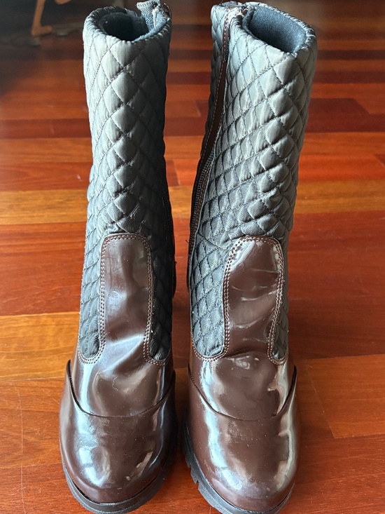 Andre Assous Brown Quilted Patent Leather Winter Mid-Calf Boots - NWT - Picture 4 of 11